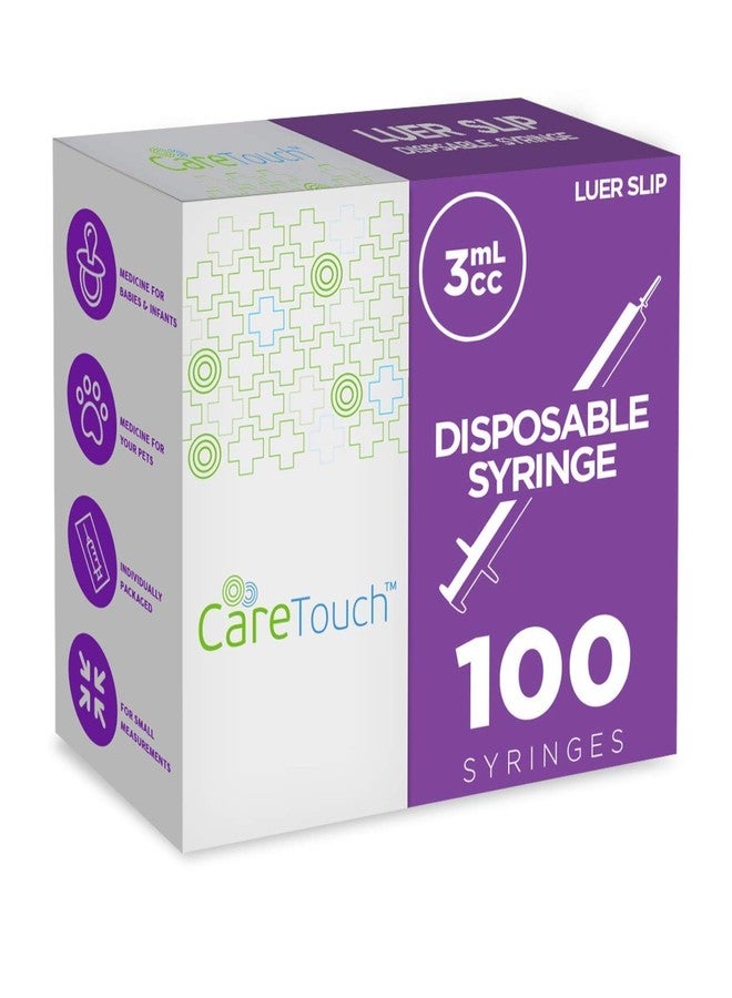 Care Touch 3 mL Syringe Without Needle Luer Slip Tip, Pack of 100 - Individually Sealed Sterilized Disposable Syringes 3ml for Babies, Pets, Crafting, DIY and Precise Liquid Measurements - Image 1
